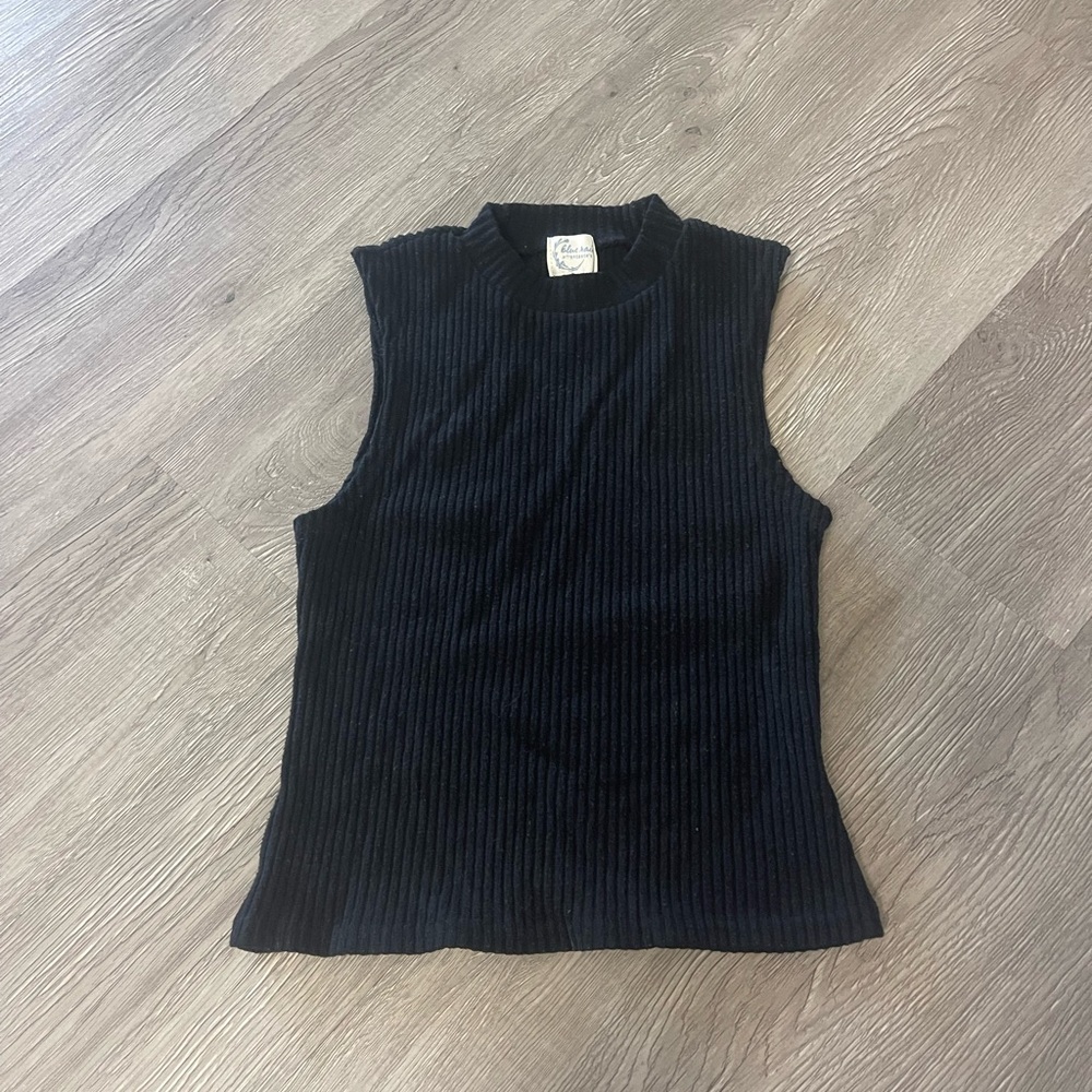 Blue Rain Black Ribbed Mandarin Collar Tank Top